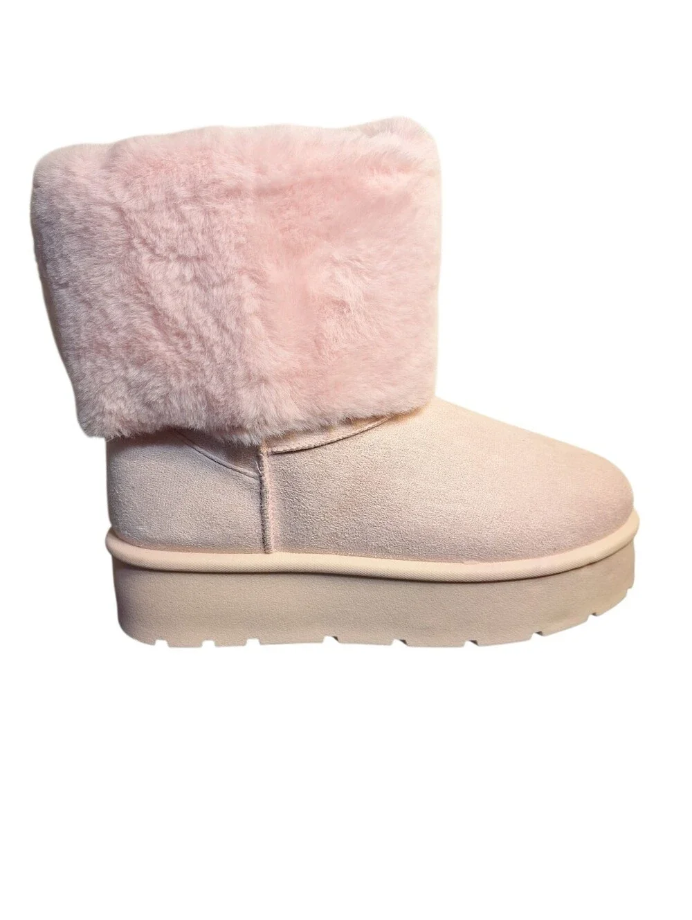 NIB Bamboo Light Pink Faux Suede & Faux Fur Platform Booties